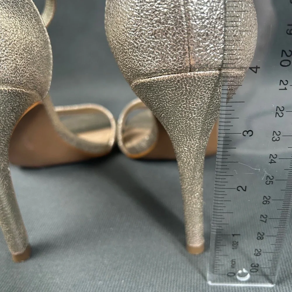 Audrey Brooke Womens‎ 8.5M Champagne Gold Metallic Ankle Strap Stiletto Heel